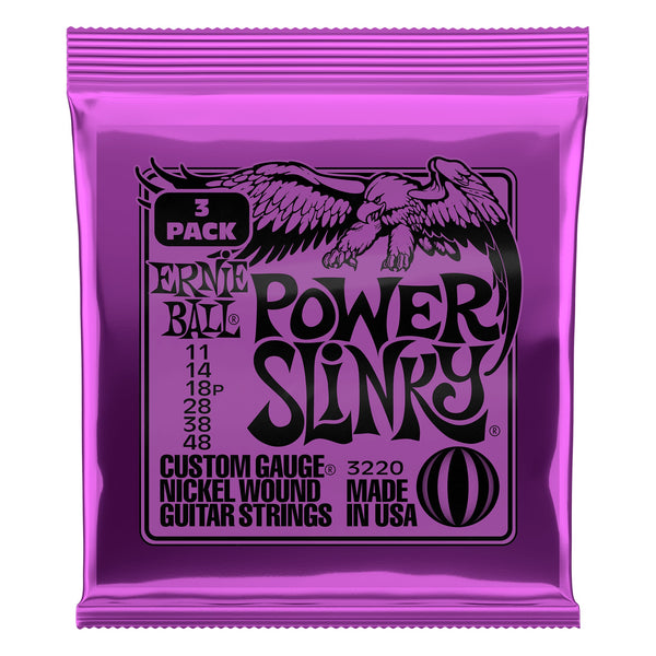Ernie Ball 3220 Power Slinky Nickel Wound Electric Guitar Strings, 11-48, 3-Pack
