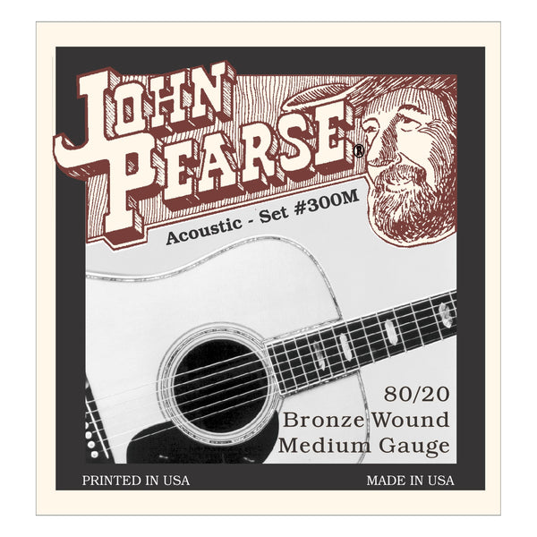 John Pearse 300M 80/20 Bronze Acoustic Guitar Strings, Medium 13-56