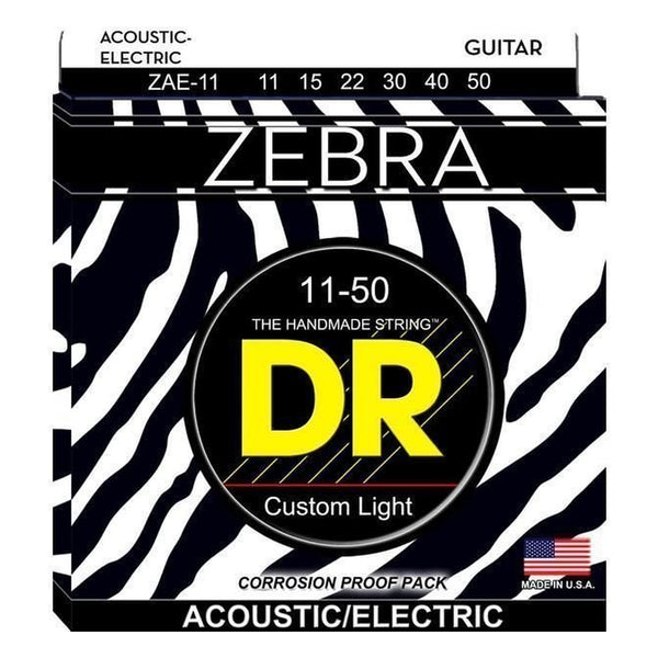 DR Zebra ZAE-11 Acoustic-Electric Guitar Strings, Custom Light 11-50