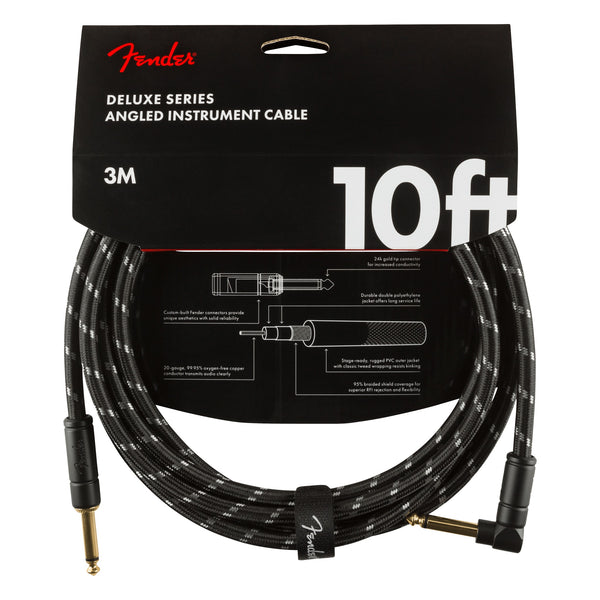 Fender Deluxe Series Instrument Cable, 10', Straight/Angle, Black Tweed