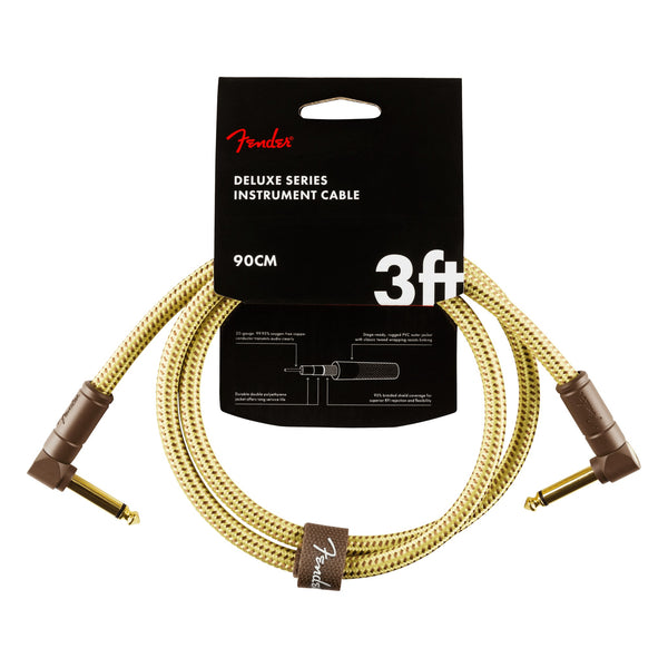 Fender Deluxe Series Instrument Cable, 3', Angle/Angle, Tweed
