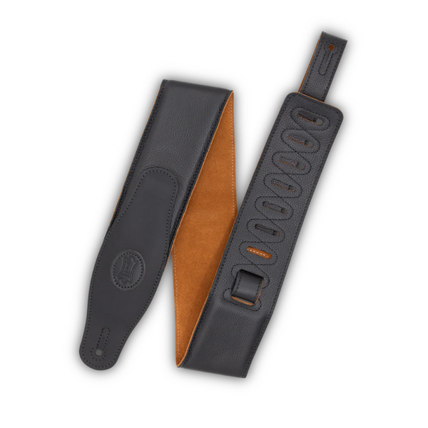 2.5"Black Padded Leather Guitar Strap with Honey MGS80CS-BLK-HNY