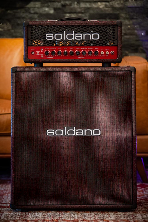 Soldano SLO-30 Custom Burgundy Python Tolex head with matching 2x12 cabinet, full front