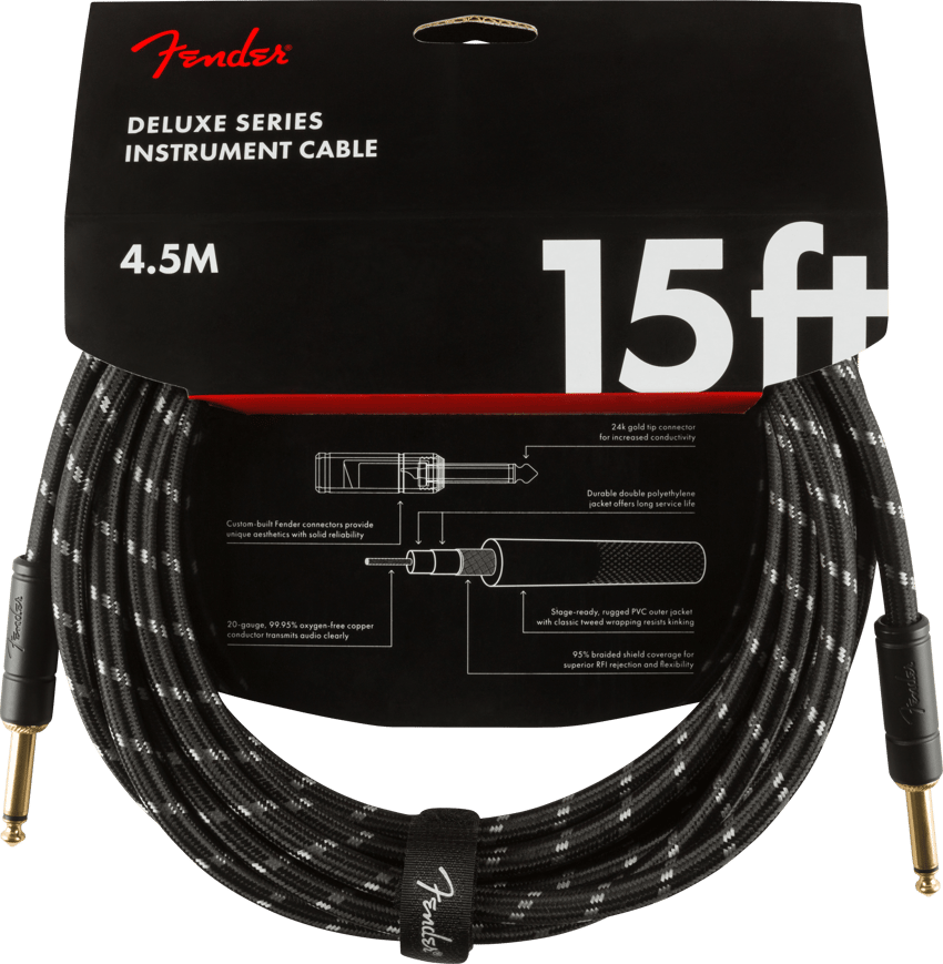 Fender Deluxe 15' Instrument Cable Black Tweed