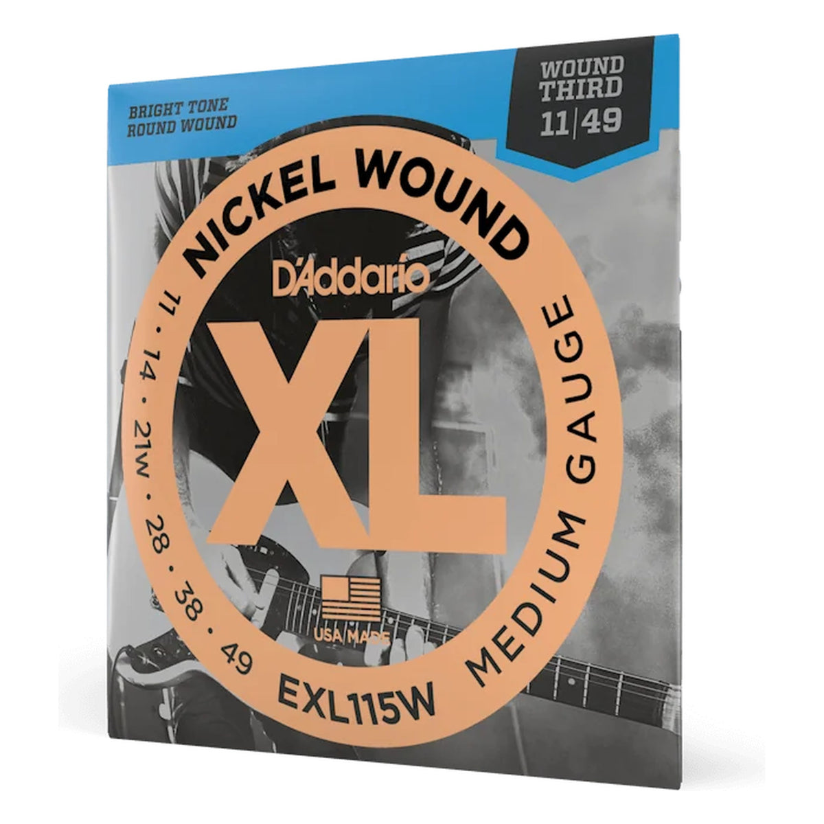 D'Addario EXL115W XL Nickel Wound Electric Guitar Strings, Medium Wound Third 11-49