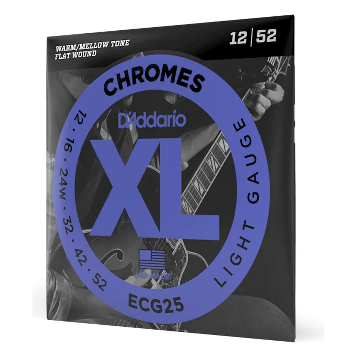 D'Addario ECG25 XL Chromes Flat Wound Electric Guitar Strings, Light 12-52