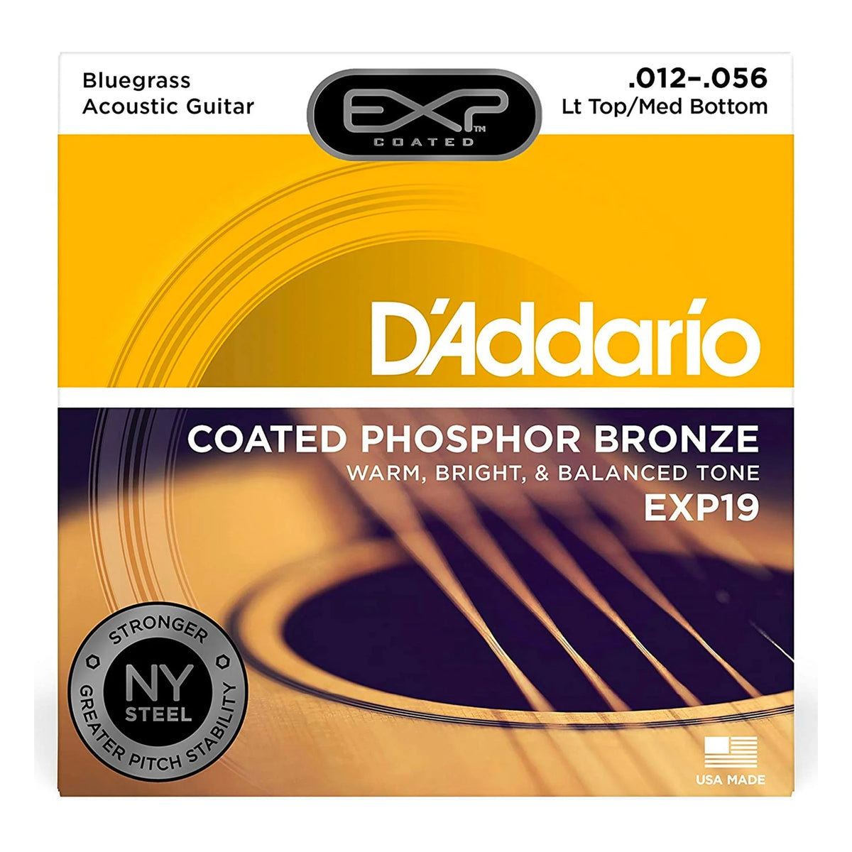 D'Addario EXP19 Coated Phosphor Bronze Acoustic Guitar Strings, Bluegrass 12-56