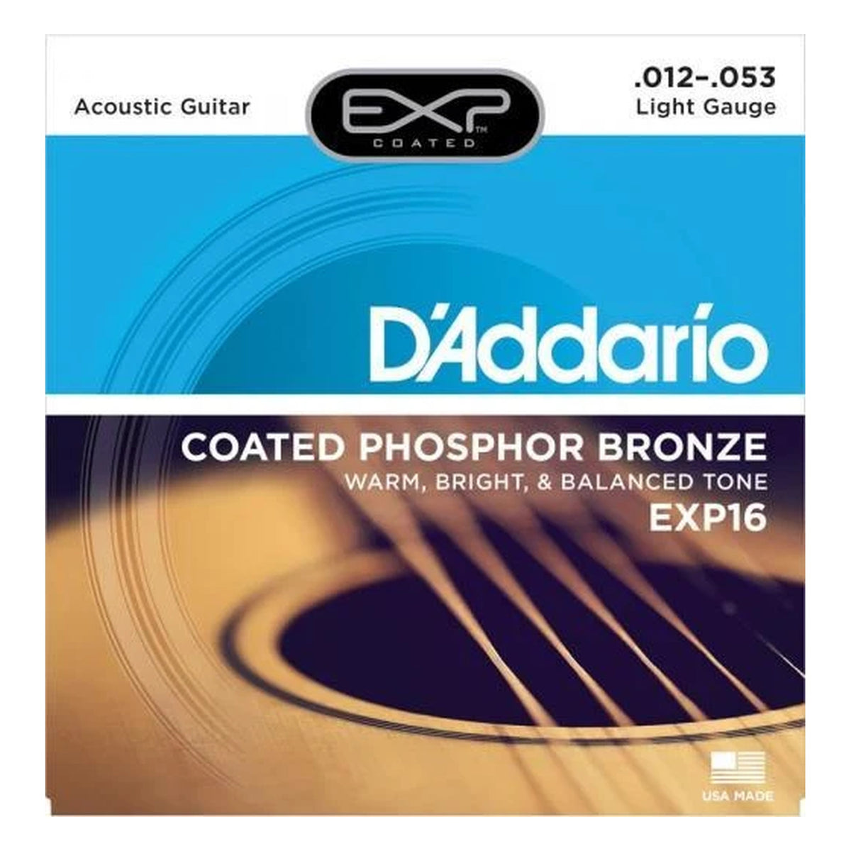 D'Addario EXP16 Coated Phosphor Bronze Acoustic Guitar Strings, Light 12-53