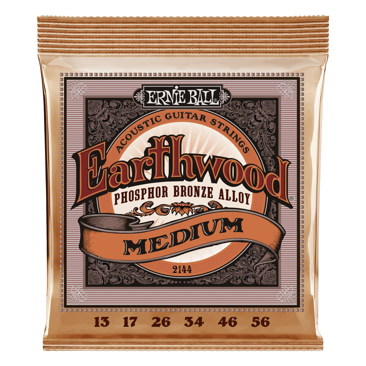 Ernie Ball 2144 Earthwood Phosphor Bronze Acoustic Guitar Strings, Medium 13-56