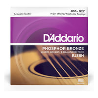 D'Addario EJ38H Phosphor Bronze Acoustic Guitar Strings, High Strung/Nashville Tuning 10-27