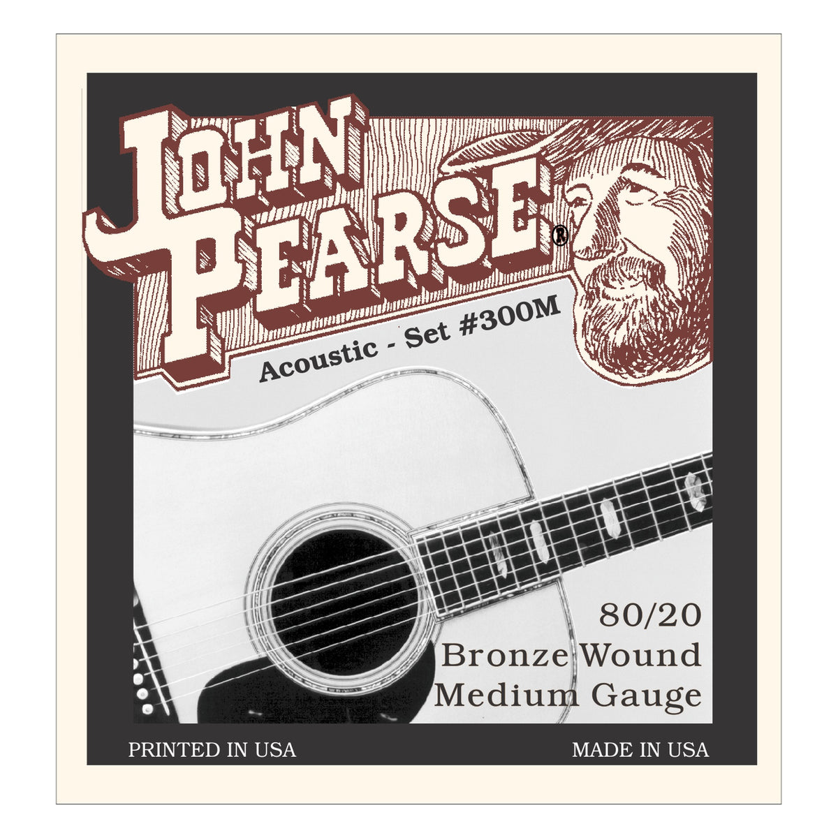John Pearse 300M 80/20 Bronze Acoustic Guitar Strings, Medium 13-56