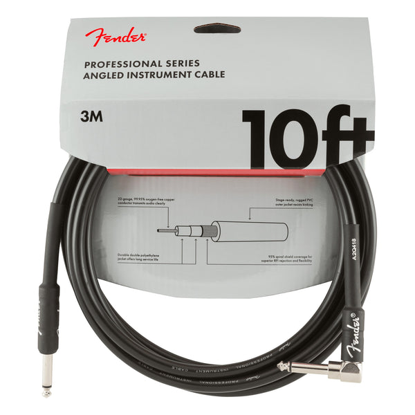 Fender Professional Series Instrument Cable, 10', Straight/Angle, Black