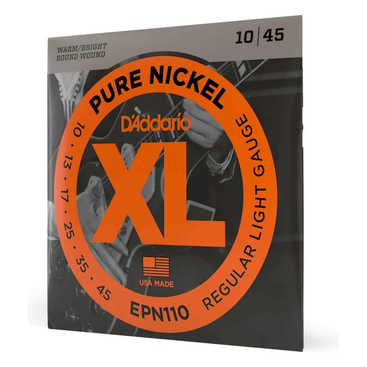 D'Addario EPN110 XL Pure Nickel Electric Guitar Strings, Regular Light 10-45
