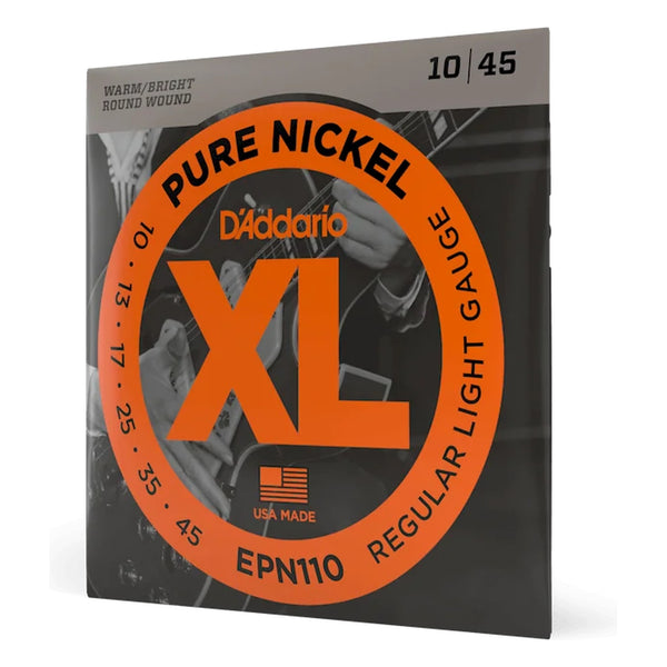 D'Addario EPN110 XL Pure Nickel Electric Guitar Strings, Regular Light 10-45