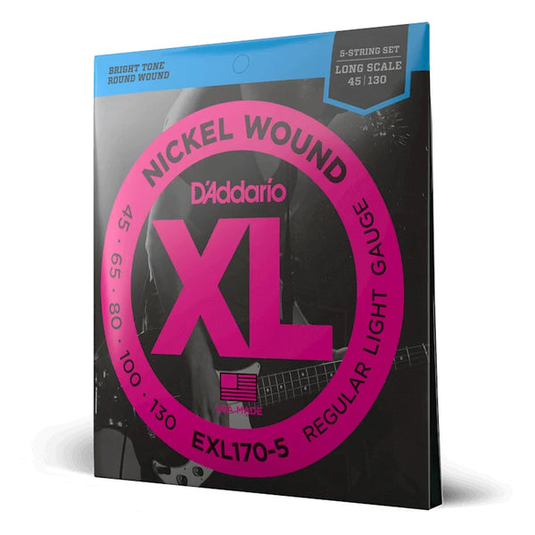 D'Addario EXL170-5 XL Nickel Wound 5-String Bass Strings, Regular Light 45-130, Long Scale
