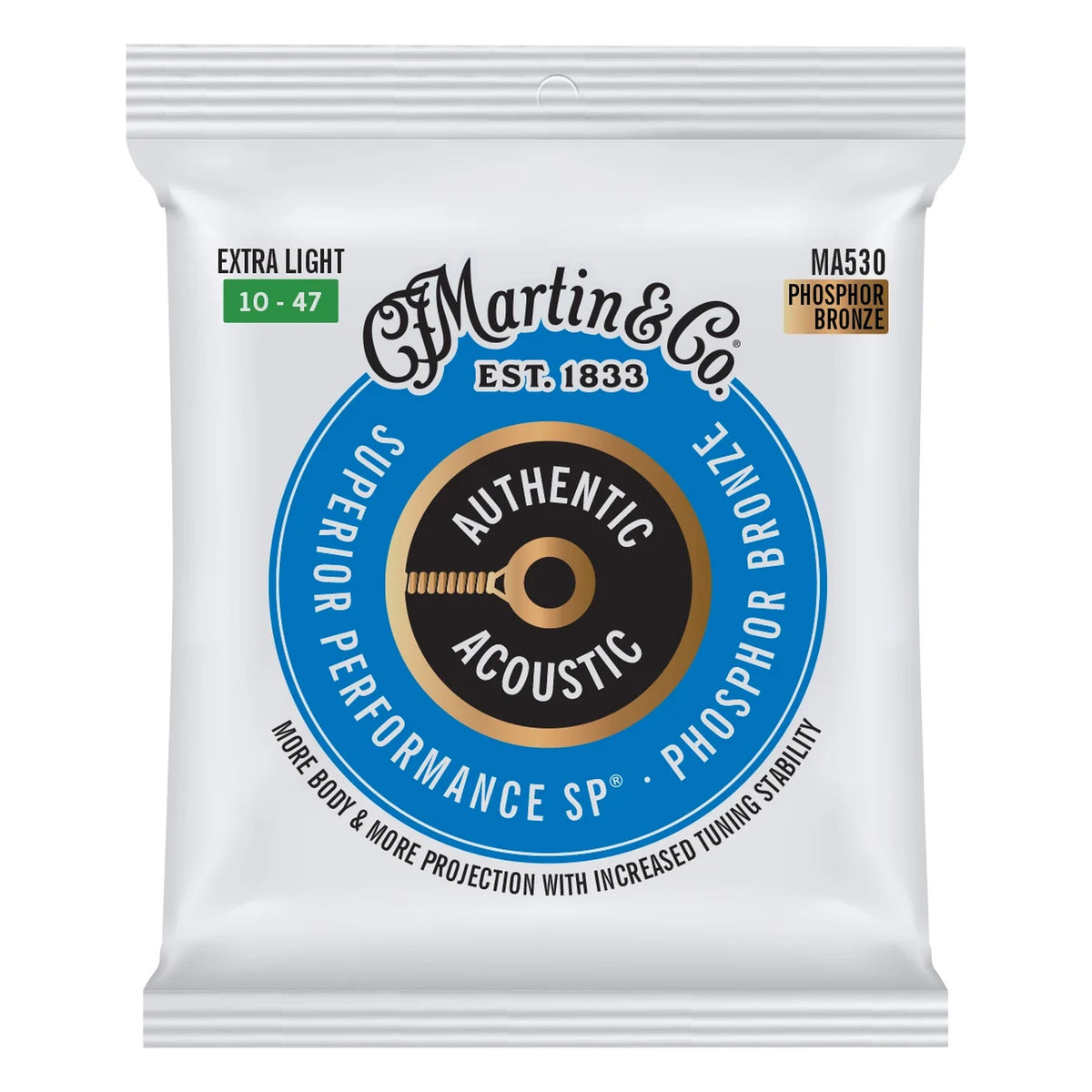 Martin MA530 Authentic Acoustic SP 92/8 Phosphor Bronze Strings, Extra Light 10-47