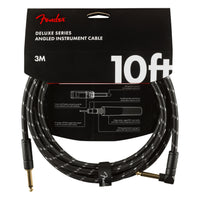 Fender Deluxe Series Instrument Cable, 10', Straight/Angle, Black Tweed