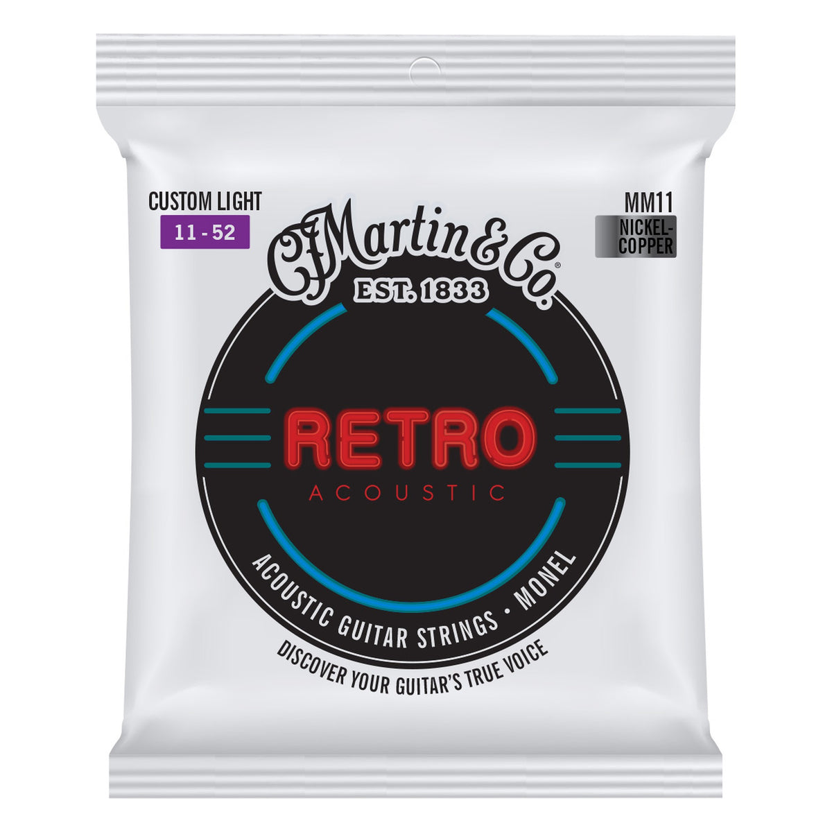 Martin MM11 Retro Monel Acoustic Guitar Strings, Custom Light 11-52