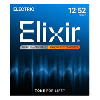 Elixir 12152 Nickel Plated Steel Electric Guitar Strings with NANOWEB Coating, Heavy 12-52