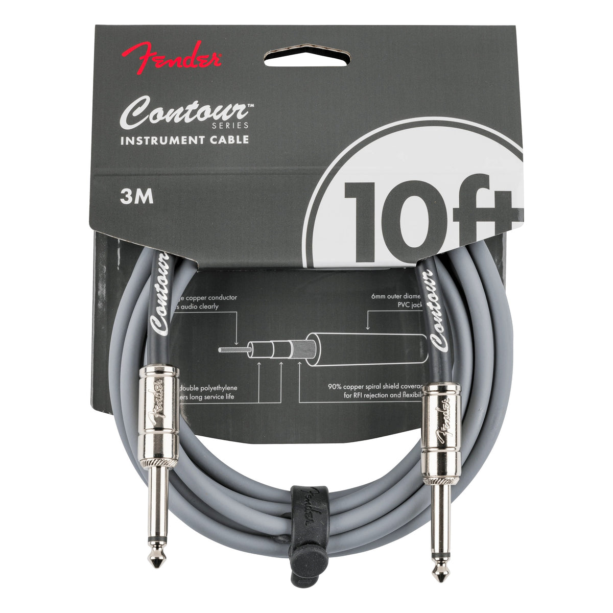 Fender Contour 10' Instrument Cable, Inca Silver