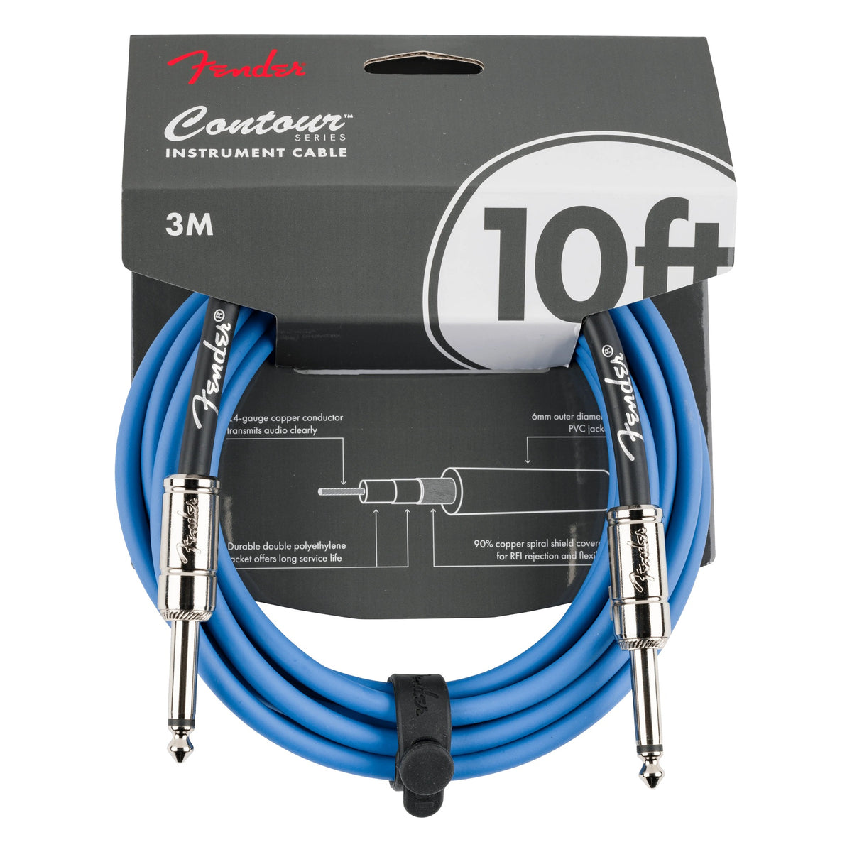 Fender Contour 10' Instrument Cable, Lake Placid Blue