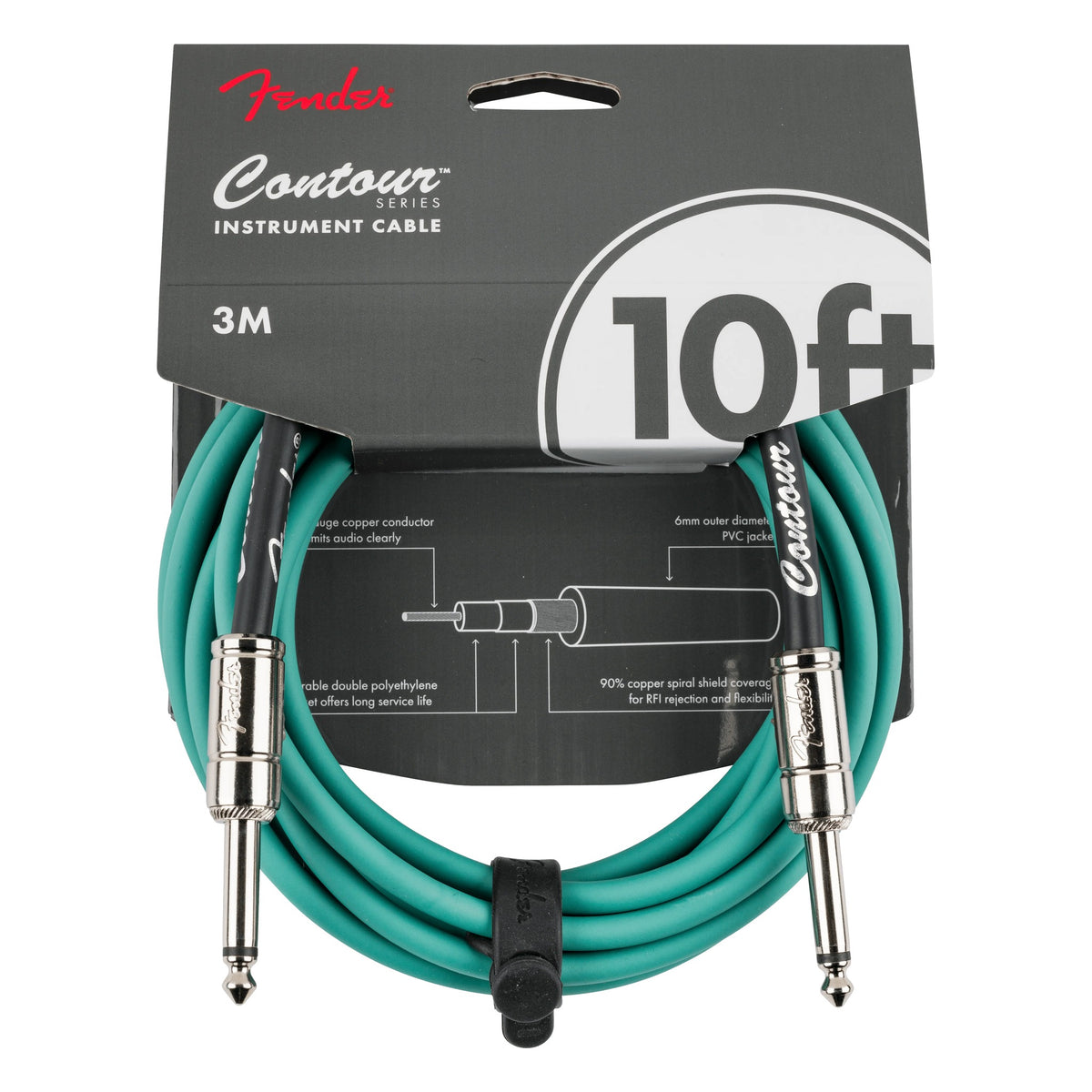 Fender Contour 10' Instrument Cable, Sherwood Green