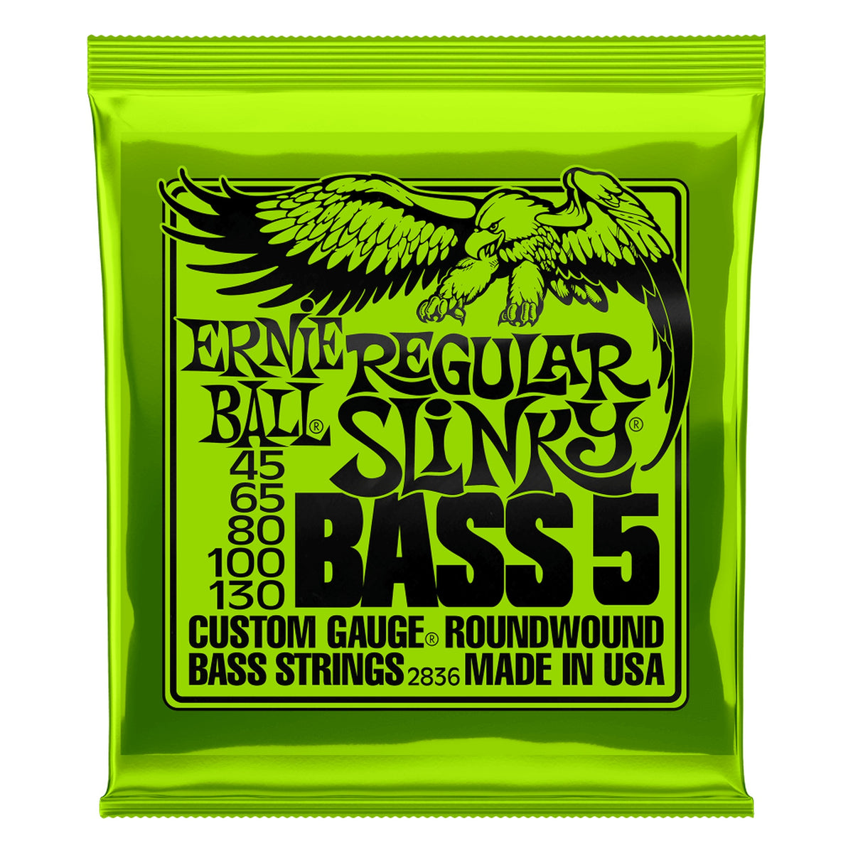 Ernie Ball 2836 Regular Slinky 5-String Bass Strings, 45-130