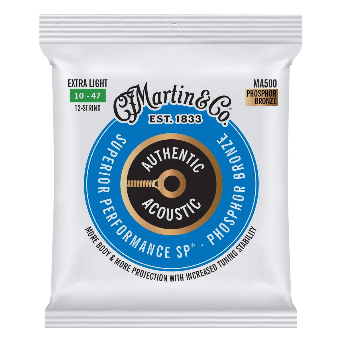 Martin MA500 Authentic Acoustic SP 92/8 Phosphor Bronze 12-String Strings, Extra Light 10-47