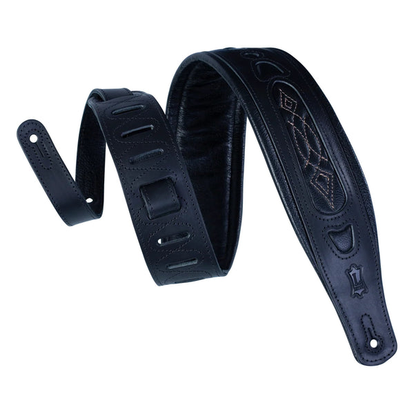 Levy's Rebel Leathers 3" Veg-Tan Leather Guitar Strap, Black Embroidered (PM31-BLK)