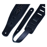 Levy's Rebel Leathers 3" Veg-Tan Leather Guitar Strap, Black Embroidered (PM31-BLK)