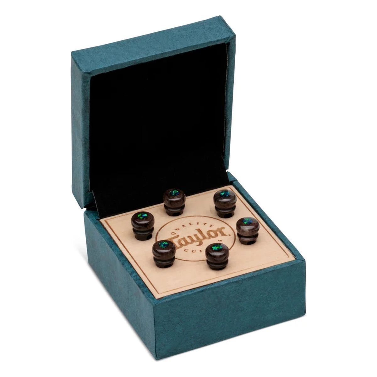 Taylor Custom Water Buffalo Bone Bridge Pins, Brown with Green Opal Inlay (Set of 6)