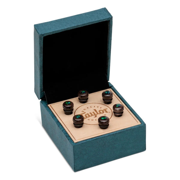 Taylor Custom Water Buffalo Bone Bridge Pins, Brown with Green Opal Inlay (Set of 6)