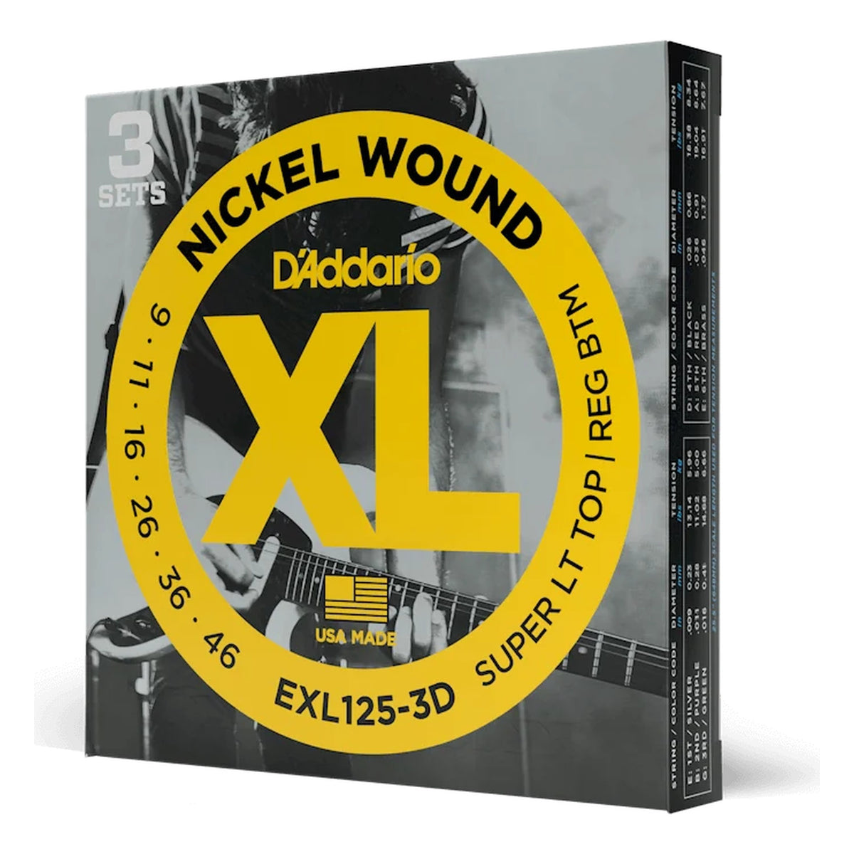 D'Addario EXL125 XL Nickel Electric Guitar Strings, Super Light Top/Regular Bottom 9-46, 3-Pack