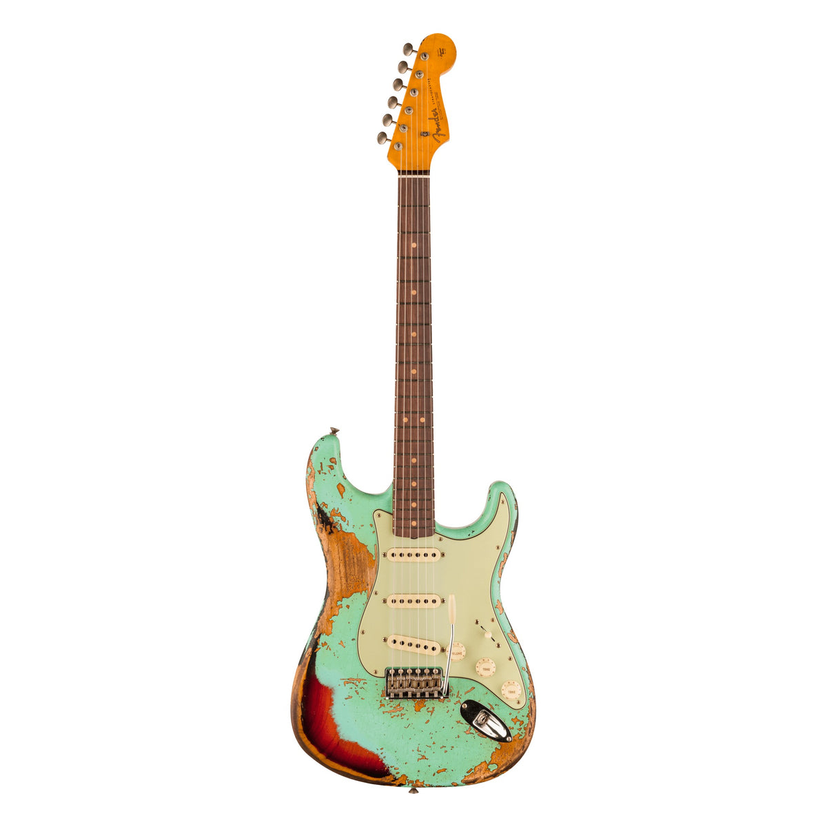 Fender Custom Shop 1963 Stratocaster Super Heavy Relic, Super Faded Aged Surf Green over 3-Color Sunburst
