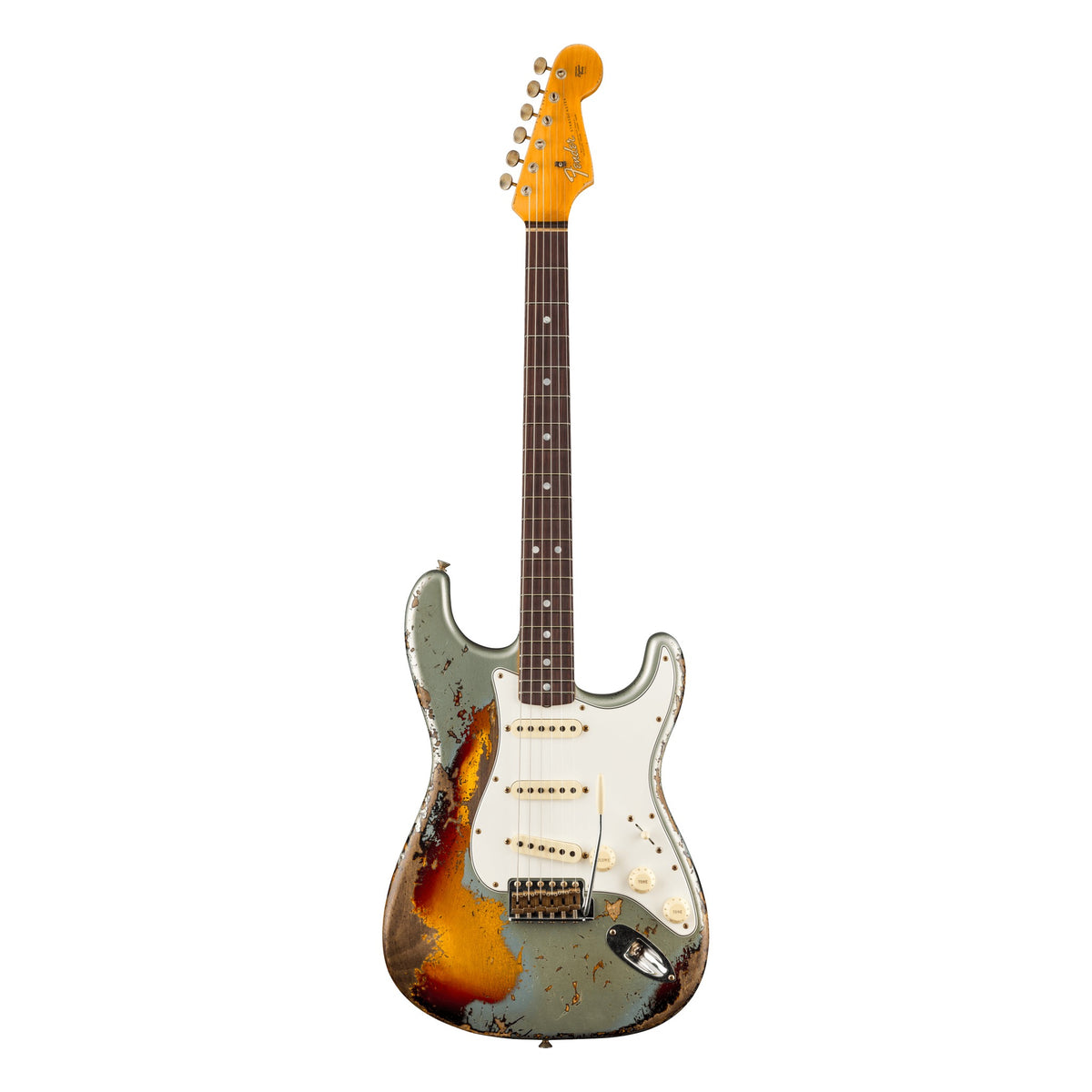 Fender Custom Shop 1965 Stratocaster Super Heavy Relic, Super Faded Aged Firemist Silver over 3-Color Sunburst