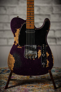 Fender '55 Super Heavy Relic Telecaster Super Faded Aged Magenta Sparkle Roasted Maple Neck, Handwound Pickups #R130965