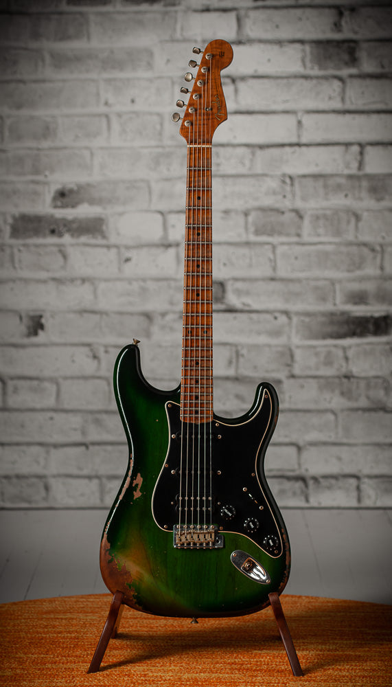 Fender '57 Heavy Relic Strat HSS HW PUP EVH Bridge Roasted Body/Flame Neck Green Burst SN# R135699