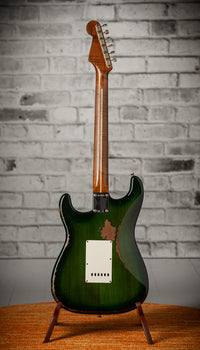 Fender '57 Heavy Relic Strat HSS HW PUP EVH Bridge Roasted Body/Flame Neck Green Burst SN# R135699