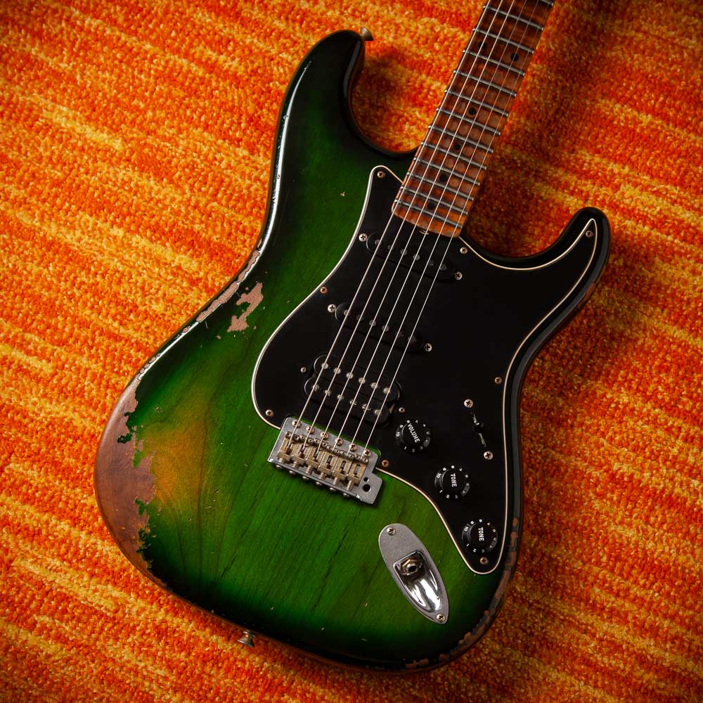 Fender '57 Heavy Relic Strat HSS HW PUP EVH Bridge Roasted Body/Flame Neck Green Burst SN# R135699