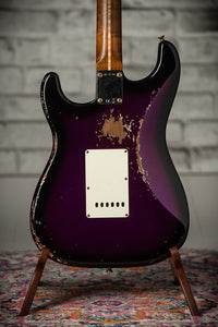 Fender '57 Heavy Relic Strat HSS HW PUP EVH Bridge Roasted Body/Flame Neck Purple Night SN# R133674