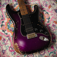 Fender '57 Heavy Relic Strat HSS HW PUP EVH Bridge Roasted Body/Flame Neck Purple Night SN# R133674