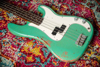 Fender '59 P-Bass Heavy Relic Handwound Pickups Aged Seafoam Green/Faded Tahitian Coral SN# R135750