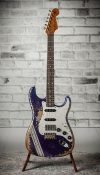 Fender '61 Strat HSS Super Heavy Relic Purple Sparkle w/ Silver Sparkle Competition Stripe #R143442