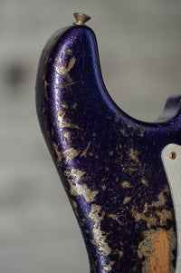 Fender '61 Strat HSS Super Heavy Relic Purple Sparkle w/ Silver Sparkle Competition Stripe #R143442