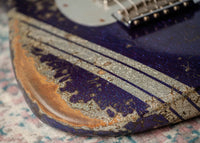 Fender '61 Strat HSS Super Heavy Relic Purple Sparkle w/ Silver Sparkle Competition Stripe #R143442
