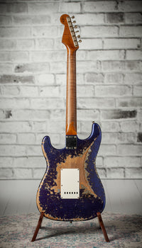 Fender '61 Strat HSS Super Heavy Relic Purple Sparkle w/ Silver Sparkle Competition Stripe #R143442