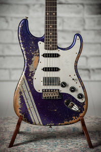 Fender '61 Strat HSS Super Heavy Relic Purple Sparkle w/ Silver Sparkle Competition Stripe #R143442