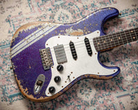Fender '61 Strat HSS Super Heavy Relic Purple Sparkle w/ Silver Sparkle Competition Stripe #R143442