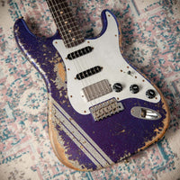 Fender '61 Strat HSS Super Heavy Relic Purple Sparkle w/ Silver Sparkle Competition Stripe #R143442