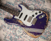 Fender '61 Strat HSS Super Heavy Relic Purple Sparkle w/ Silver Sparkle Competition Stripe #R143442